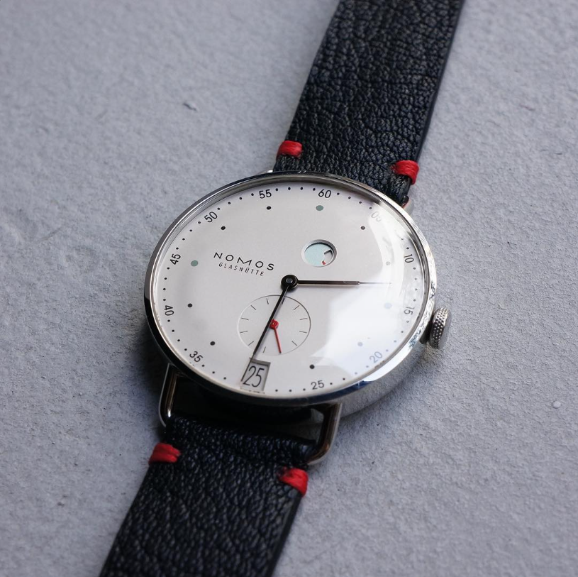 Nomos on custom black and red strap